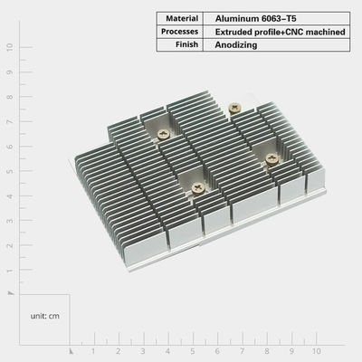 Sleek geanodiseerd aluminium extrusie-warmteputten op maat met schroefmontage corrosiebestendigheid