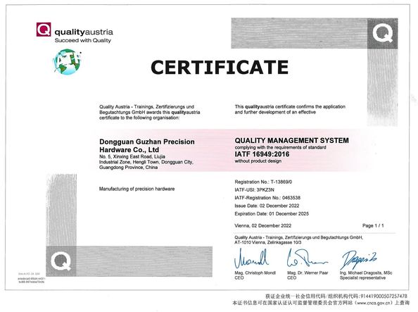 China Dongguan Guzhan Precision Metal Products Co.,Ltd certificaten