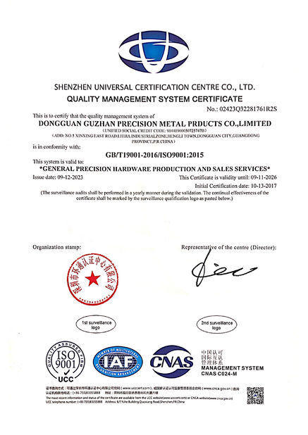 China Dongguan Guzhan Precision Metal Products Co.,Ltd certificaten